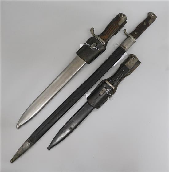 Three German knife bayonets;